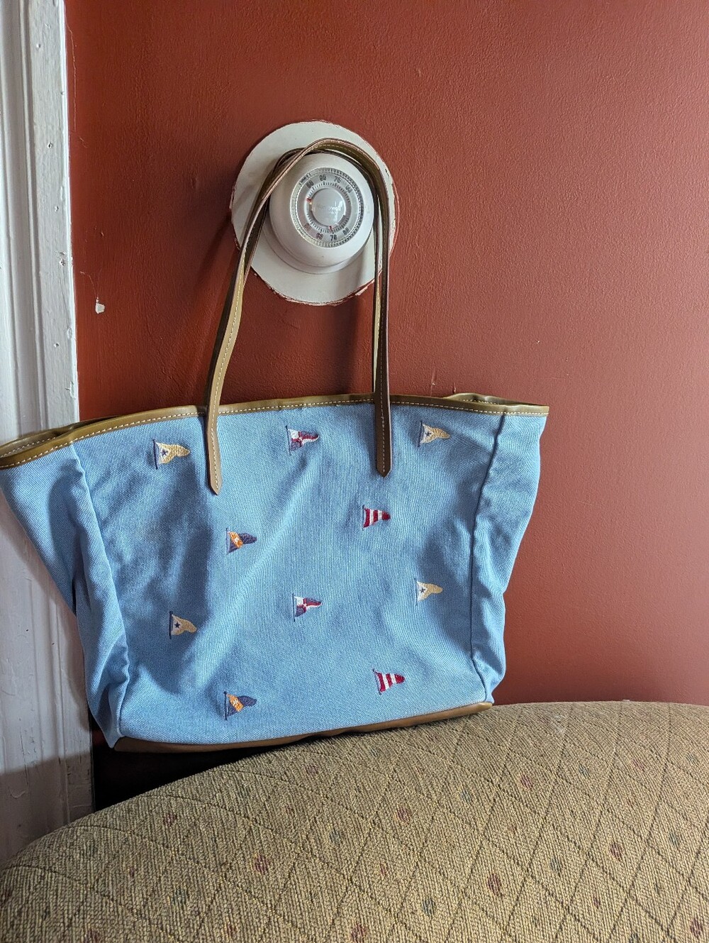 Women’s Light Blue Embroidered Canvas Tote Bag